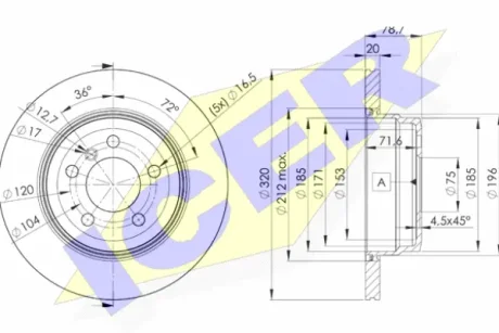 Диск гальмівний (задній) BMW X5 (E70) 06-13/X6 (E71/E72) 07-14 (320x20) (з покриттям) (вентильований) ICER 78BD1970-2