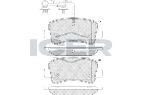Колодки гальмівні (задні) Renault Master III/Opel Movano B/Nissan NV400 10- (+датчик)(однокатковий) ICER LM2001