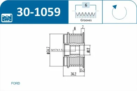 Шків генератора Ford Connect 1.8 TDCi 02-13 (6PK) IJS 30-1059