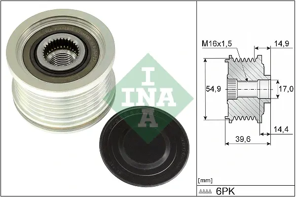 Шків генератора Hyundai Santa Fe/Kia Sorento 2.5 MPI 21- INA 535 0368 10 (фото 1)
