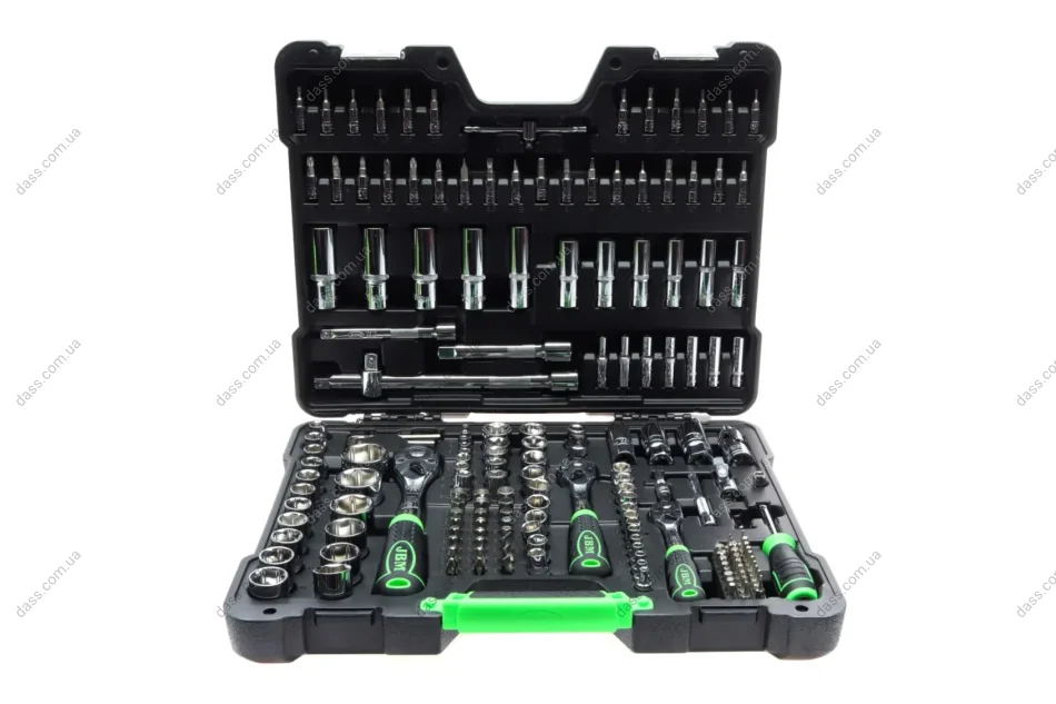 Біp інcтpумeнтів кoмбінoвaний 1/2", 1/4", 3/8" (головки, головки зі вставкою, біти) 179 од. (хромовані) JBM 54046 (фото 1)