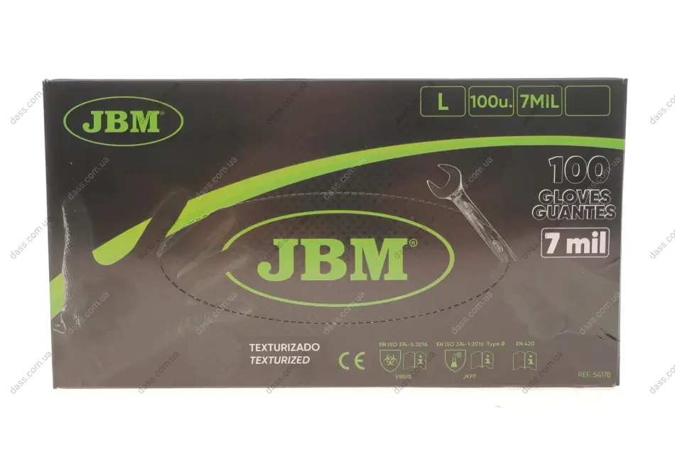 Рукавиці нітрилові (L) 100 шт. 7 mil (чорні Diamond texture) JBM 54178 (фото 1)