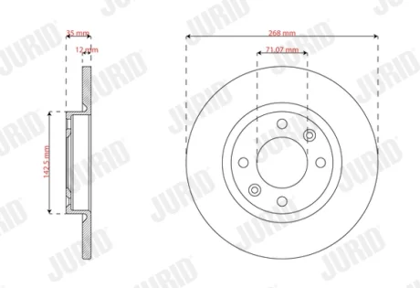 CITROEN Гальмівний диск задн. C4 III e-C4 20-, OPEL CORSA F (P2JO) Corsa-e (68) 19-, PEUGEOT 208 II e-208 19- Jurid 563812JC