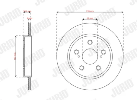 TOYOTA Гальмівний диск COROLLA 1.6 VVTi 19- Jurid 563819JC