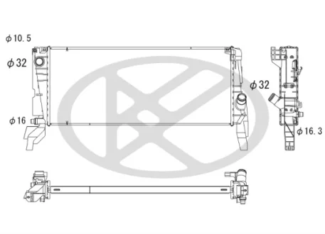 Радіатор двигуна MERCEDES 123 (C123), 123 T-MODEL (S123), 123 (W123), S (W126) BMW 2 (F45), X1 (F48) MINI (F56), CLUBMAN (F54), COUNTRYMAN (F60) 2.0-3.0D 01.76- KOYORAD PL423628