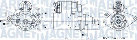 Стартер Peugeot 107 1.0 05-14/Toyota Aygo 1.0 05-14 (1.1kw) (z=8) MAGNETI MARELLI 063721407010 (фото 1)