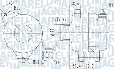MAGNETI MARELLI HYUNDAI Генератор GRAND SANTA FE 2.2 13-, SANTA FE II 2.2 09-, SANTA FE III 2.2 12-, KIA Magneti Marelli 063732121010