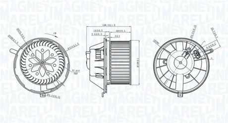 Вентилятор салону AUDI A3, Q3 RENAULT MEGANE II SEAT ALHAMBRA, ALTEA, ALTEA XL, LEON, TOLEDO III SKODA OCTAVIA II, SUPERB II, YETI VW CADDY ALLTRACK IV, CADDY III 1.0-Electric 02.03-12.22 Magneti Marelli 069412229010