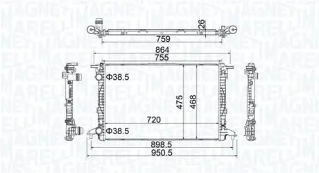 Радіатор двигуна AUDI A4 ALLROAD B9, A4 B9, A5, A6 C8, A7, Q5, Q7 1.4-2.0H 05.15- MAGNETI MARELLI 350213208900