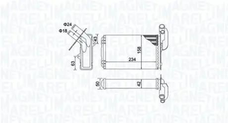 RENAULT радіатор опалення R19 I,II,Clio I, MAGNETI MARELLI 350218405000