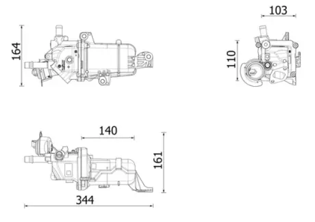 Охолоджувач відпрацьованих газів (140мм x 110мм x 103мм) FIAT TALENTO OPEL VIVARO B RENAULT ESPACE V, FLUENCE, GRAND SCENIC III, GRAND SCENIC IV, KADJAR, KOLEOS II, MEGANE K9K636-R9N401 02.09- MAHLE / KNECHT CE 49 000P