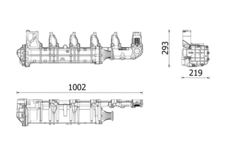 Охолоджувач відпрацьованих газів (1002мм x 293мм x 219мм) MERCEDES ACTROS MP4 / MP5, ANTOS, AROCS 471.943-OM471.926 07.11- Mahle CE51000P