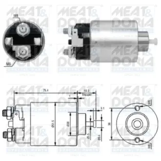 Соленоїд стартера HYUNDAI GALLOPER I, SONATA II, SONATA III, TERRACAN KIA SORENTO I MAZDA 3, RX-7 II MITSUBISHI 3000 GT, CARISMA, COLT II, GALANT VII, PAJERO I, PAJERO II 1.3-3.8 02.84- MEAT&DORIA 46178