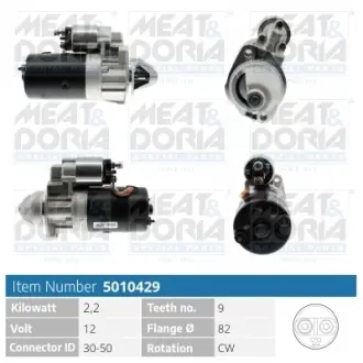 MEATDORIA AUDI Стартер A6 C4 (4A2) 2.5 TDI quattro 95-97, FIAT CROMA (154_) 1900 Turbo D i.d. -96, VW LT 28-35 I Автобус (281-363) 2.4 D -96 MEAT&DORIA 5010429