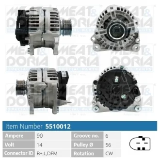 VW Генератор 14V 90A Audi A3, Golf IV, Caddy III, Skoda Fabia I, Octavia I,II Meat & Doria 5510012