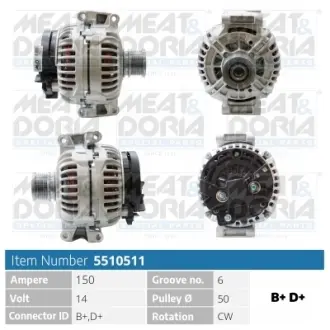 MEATDORIA DB Генератор Sprinter 00-,Vito 99- CDI 150A/h MEAT&DORIA 5510511