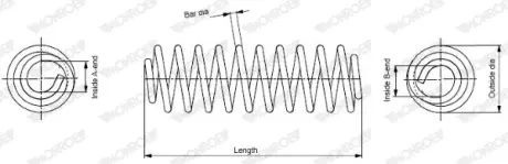 Пружина підвіски передн Лів/Прав AUDI A1 SEAT IBIZA IV, IBIZA IV SC, IBIZA IV ST, IBIZA IV/HATCHBACK 1.2-1.6 03.08-10.18 MONROE SP3983