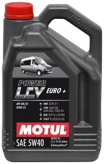 5л Power LCV Euro+ 5W-40 Олива TECHNOSYNTHESE C3, SN/CF, MB 229.51, RN0710 - RN0700, VW 502 00 505 00 505 01, FIAT 9.55535-S2 MOTUL 106132