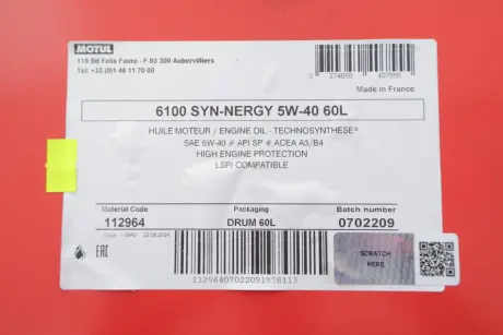 Олива 5W40 Syn-nergy 6100 (60L) (API SP) (ACEA A3/B4) (112964) MOTUL 368461