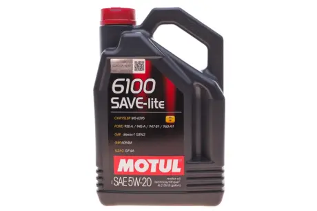 Олива 5W20 6100 Save-lite (4L) (FORD M2C 930A/FORD M2C 945A/GM dexos1/GM 6094M) 108030 заміна на 842150 MOTUL 841350
