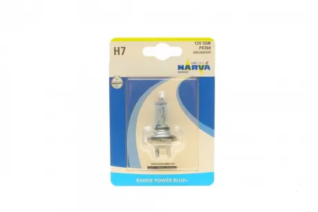Автолампа H7 12V 55W PX26d Range Power Blue+ (3700K) (блістер/1шт) NARVA 486384000