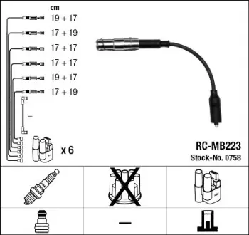 Комплект проводів запалювання MERCEDES C (CL203), C T-MODEL (S202), C T-MODEL (S203), C (W202), C (W203), CLK (A208), CLK (A209), CLK (C208), CLK (C209), CLS (C219) 2.4-5.5 12.96- NGK 0758