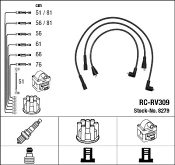 Комплект проводів запалювання LAND ROVER DISCOVERY I, DISCOVERY II, RANGE ROVER I 3.5/3.9/4.0 07.70-06.04 NGK 8279