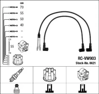 Комплект проводів запалювання SEAT CORDOBA, IBIZA II SKODA OCTAVIA I VW CADDY II, CADDY II/MINIVAN, GOLF II, GOLF III, POLO III, VENTO 1.0-1.8 08.84-09.04 NGK 8621