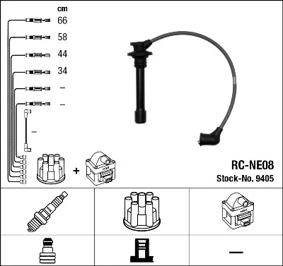Комплект проводів запалювання NISSAN 100NX, ALMERA I, PRIMERA, III 1.4/1.6/2.0 06.90-08.08 NGK 9405 (фото 1)