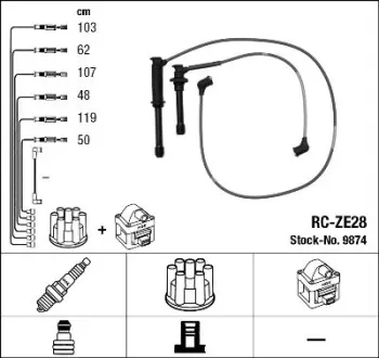 Комплект проводів запалювання FORD USA PROBE II MAZDA 626 IV, MX-3, MX-6, XEDOS 6, XEDOS 9 1.8-2.5 01.92-07.00 NGK 9874