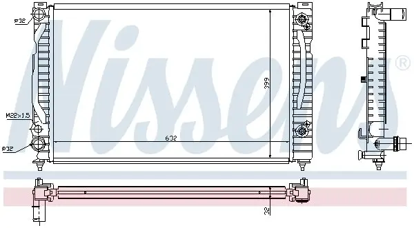 Радіатор охолодження двигуна A4 1.6i/1.8T/1.9TDI 95-05 (Øвпуск. 32/випуск. 32.5) Nissens 60494 (фото 1)