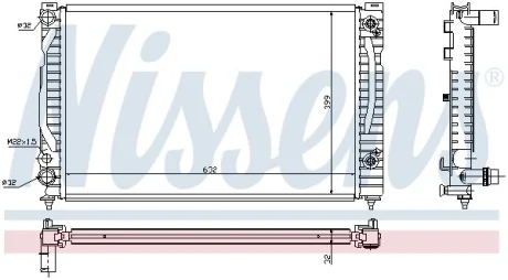 Радіатор охолодження двигуна A4 1.6i/1.8T/1.9TDI 95-05 (Øвпуск. 32/випуск. 32.5) Nissens 60494