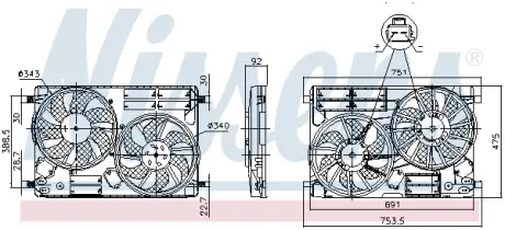 FORD Вентилятор радіатора (з дифузором) C-MAX II 15-, FOCUS III 14-, KUGA II 14- NISSENS 850096
