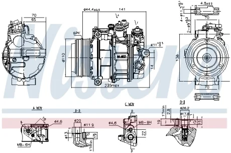 DB Компресор C-CLASS (W205), E-CLASS Купе (C238), E-CLASS (W213), GLE (W166), SPRINTER 3,5-t NISSENS 890749