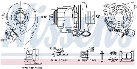 Турбокомпресор (із монтажним набором) RVI VOLVO FH FM T DTi13 MD13 EURO 6 VOLVO FH, FH II, FH III, FM II, FM III, FMX II, FMX III D13A380-G13C460 09.05- NISSENS 93717