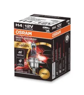 Лампа (картон 1шт) H4 12В 60/55Вт P43T Night Breaker 200, Білий 4000K OSRAM 64193NB200