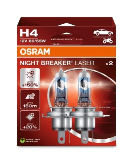 Лампа (Набір 2шт) H4 12В 60/55Вт P43T (EN) up to 150% greater brightness (EN) up to 150m light beam (EN) up to 20% whiter light Night Breaker Laser, Білий OSRAM 64193NL2HB