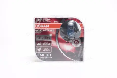 Лампа фарна H4 12V 60/55W P43t NIGHT BREAKER LASER next generation (+150) комплект) OSRAM 64193NL-HCB