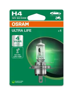 Лампочка H4 Ultra Life (упаковка-блістер, 1 шт, 12В, 60/55Вт, тип гнізда: P43T в 4 рази довший термін служби) OSRAM 64193ULT-1BL