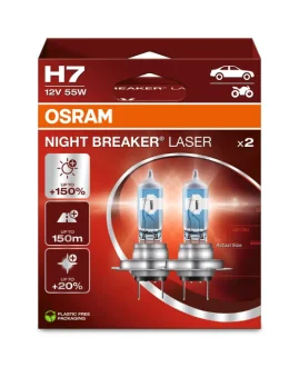 Лампа (Набір 2шт) H7 12В 55Вт PX26D (EN) up to 150% greater brightness (EN) up to 150m light beam (EN) up to 20% whiter light Night Breaker Laser, Білий OSRAM 64210NL2HB