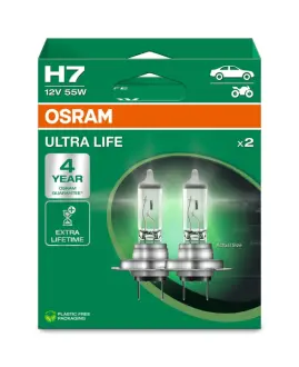 Лампочка H7 Ultra Life (набір, 2 шт, 12В, 55Вт, тип гнізда: PX26D в 4 рази довший термін служби) OSRAM 64210ULT-2HB