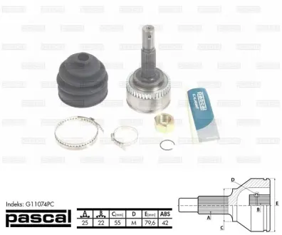 Шарнір приводного валу зовнішній Лів/Прав (25z/22z/55мм ABS:44) NISSAN ALMERA II 1.5 03.00-11.06 PASCAL G11074PC