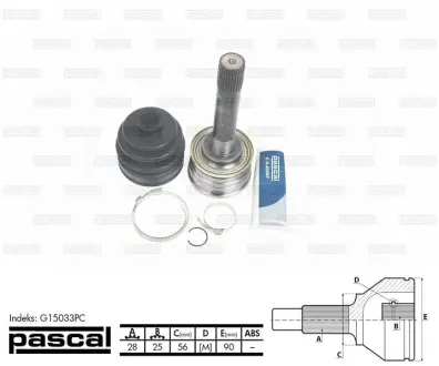 Шарнір приводного валу зовнішній Лів/Прав (28z/25z/56мм) HYUNDAI GALLOPER II MITSUBISHI DELICA / SPACE GEAR, L 300 III, L200, PAJERO I, PAJERO II, PAJERO SPORT I 2.0-3.5 01.83-01.08 PASCAL G15033PC