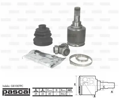 Шарнір приводного валу внутрішній Прав (25z/23z/40мм) NISSAN PRIMERA, WINGROAD / AD 1.5-1.8LPG 08.99- PASCAL G81007PC