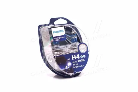 Лампочка RacingVision GT200 галоген H4 (2 шт, 12 В, 60/55 Вт, тип гнізда: P43T-38 (EN) up to 200% greater brightness) PHILIPS 12342RGTS2