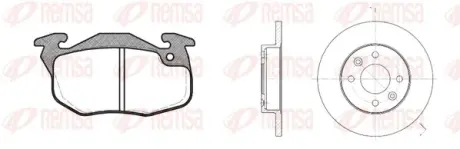PEUGEOT К-кт гальмів. колодки 0141.02 + диски 6080.10 передн.106,205,305,309,405,Renault 11,19,21,Clio,Rapid,Super 5 REMSA 8192.01 (фото 1)