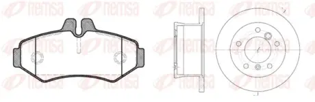 DB К-кт гальмівні колодки 0733.00 + диски 6566.00 задн. Sprinter 95- VW LT35 (сист. BOSCH) REMSA 8733.01 (фото 1)