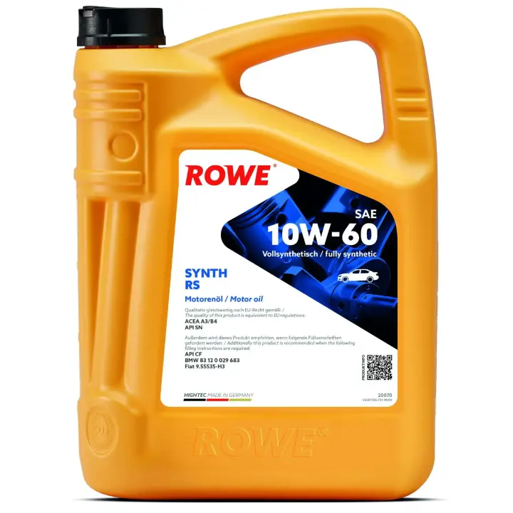 Олива 10W60 HIGHTEC SYNTH RS (4L) (BMW 83 12 0 029 683/Fiat 9.55535-H3)(ACEA A3/B4)(API SN/CF) ROWE 20070-0040-99 (фото 1)