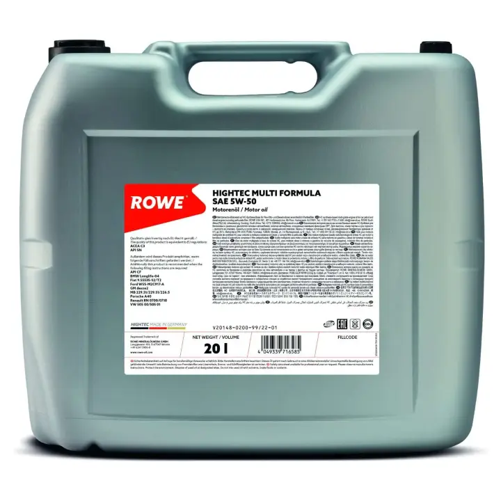 Олива 5W50 HIGHTEC MULTI FORMULA (20L) (VW 502 00/505 00/505 01/MB 229.31/229.51/226.5) (ACEA C3) ROWE 20148-0200-99 (фото 1)