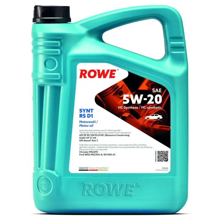 Олива 5W20 HIGHTEC SYNT RS D1 (4L) (WSS-M2C945-A/-B1/960-A1/MS6395/dexos1 Gen 2)(API SP RC/SN PLUS RC ROWE 20342-0040-99 (фото 1)